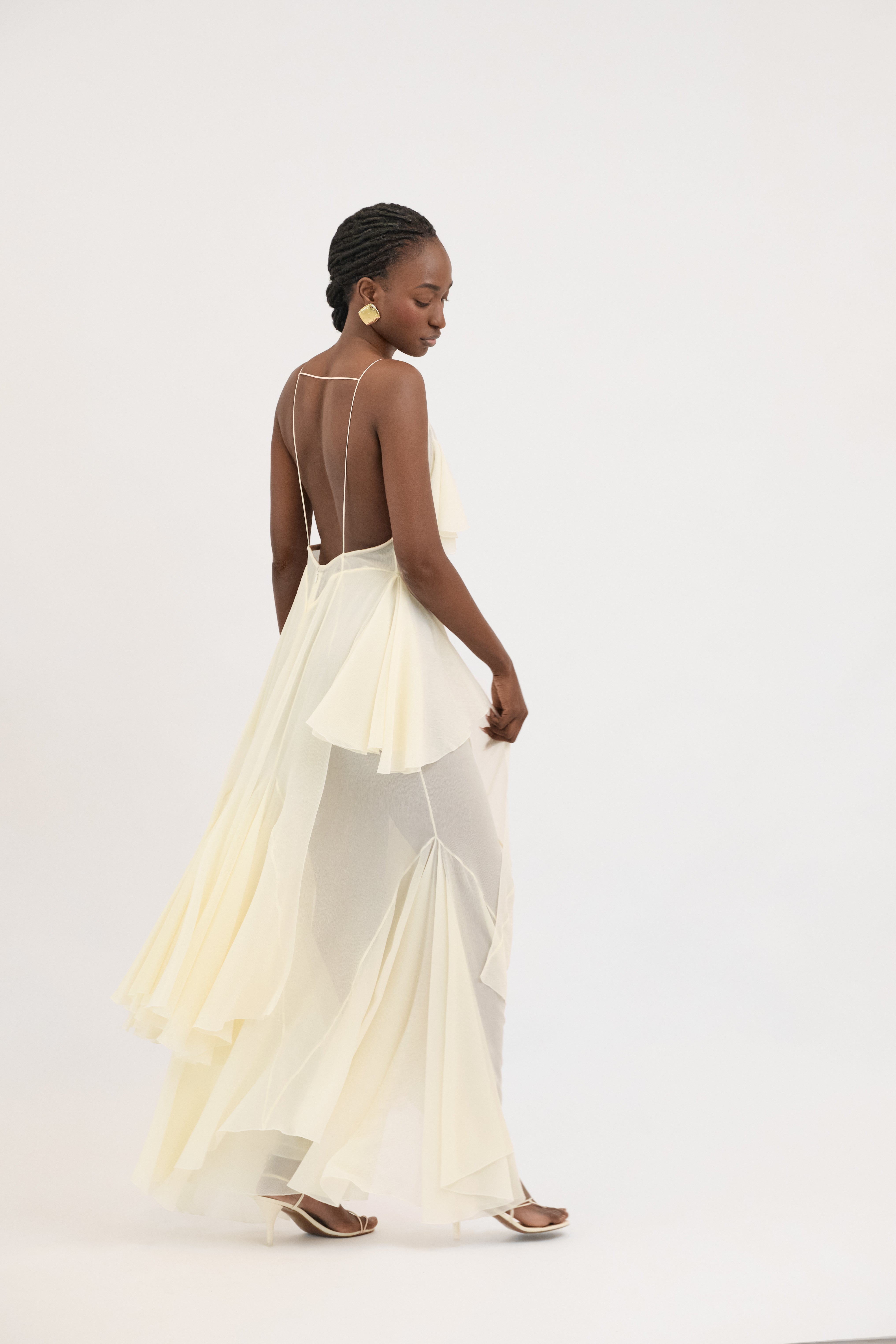 Flared Maxi silk dress “Wildfires” - Beige