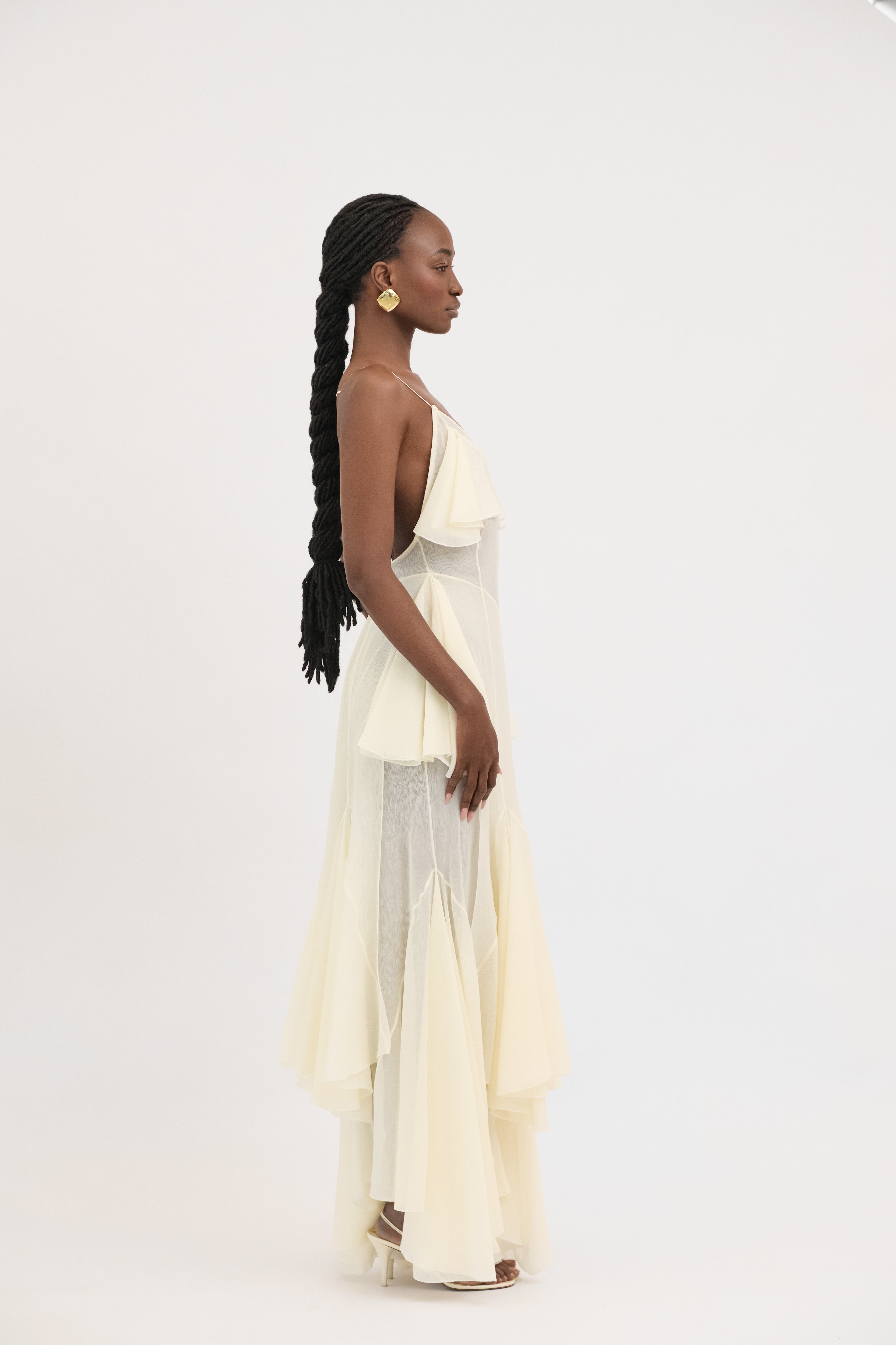 Flared Maxi silk dress “Wildfires” - Beige