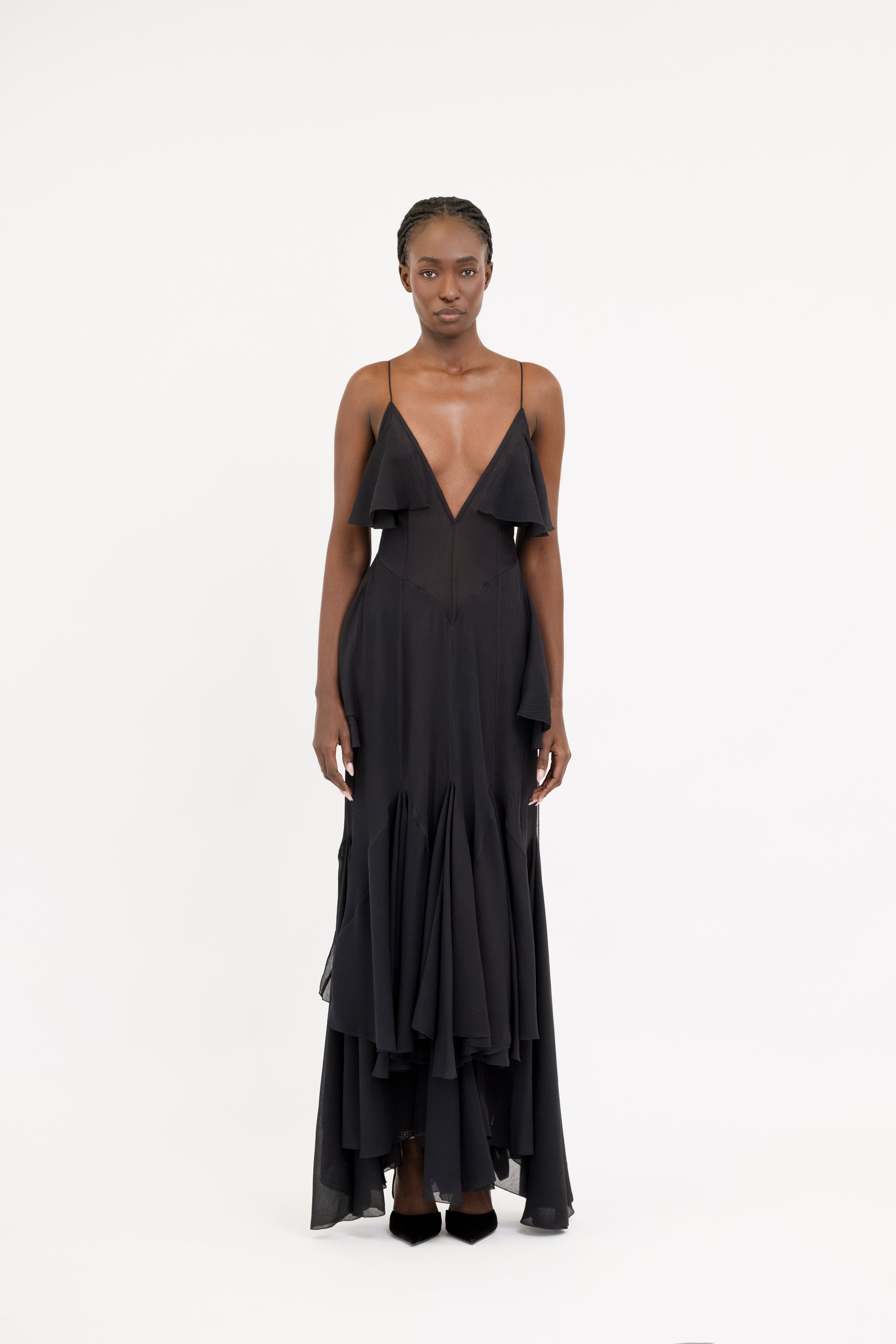 Flared Maxi silk dress “Wildfires” - Black
