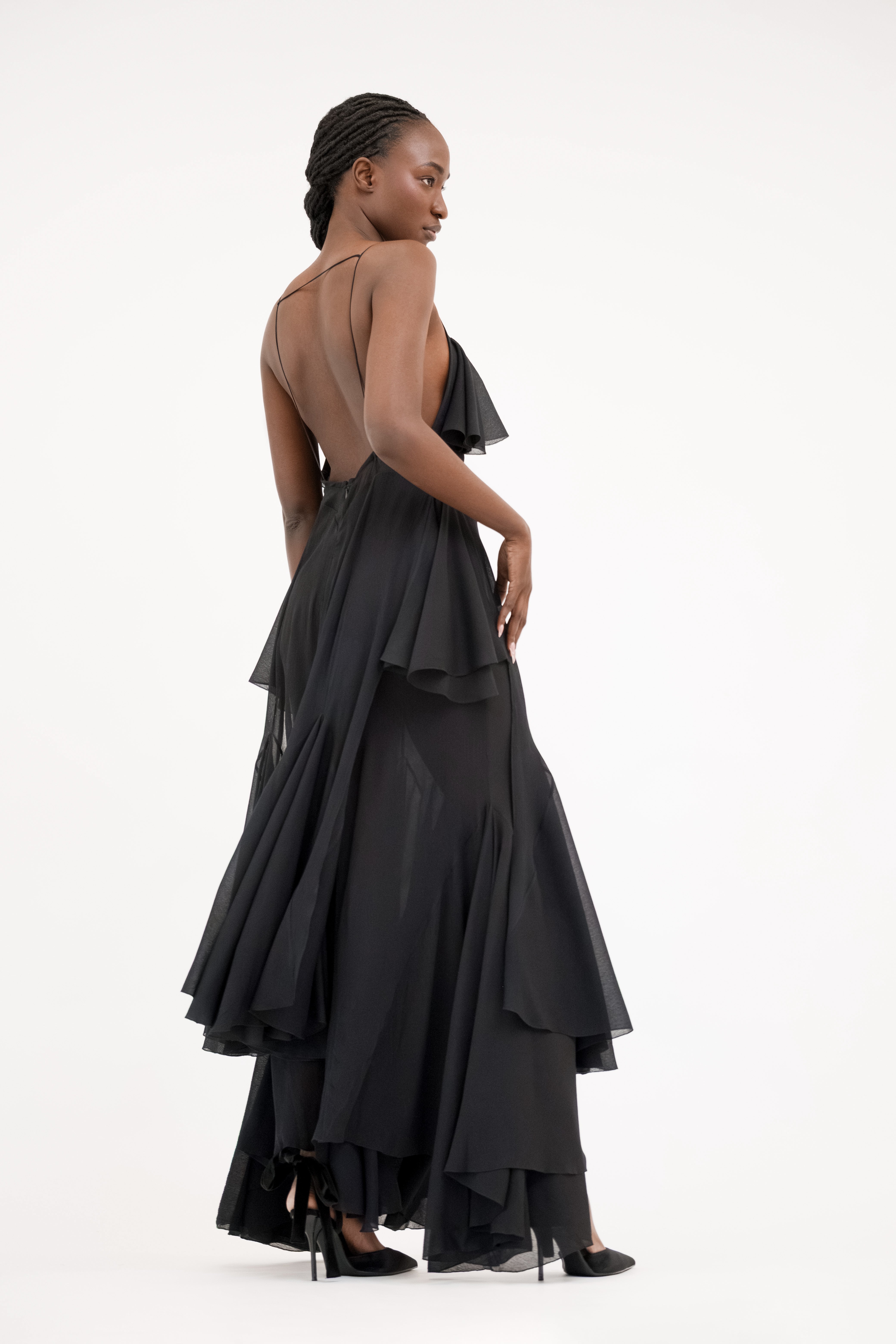 Flared Maxi silk dress “Wildfires” - Black