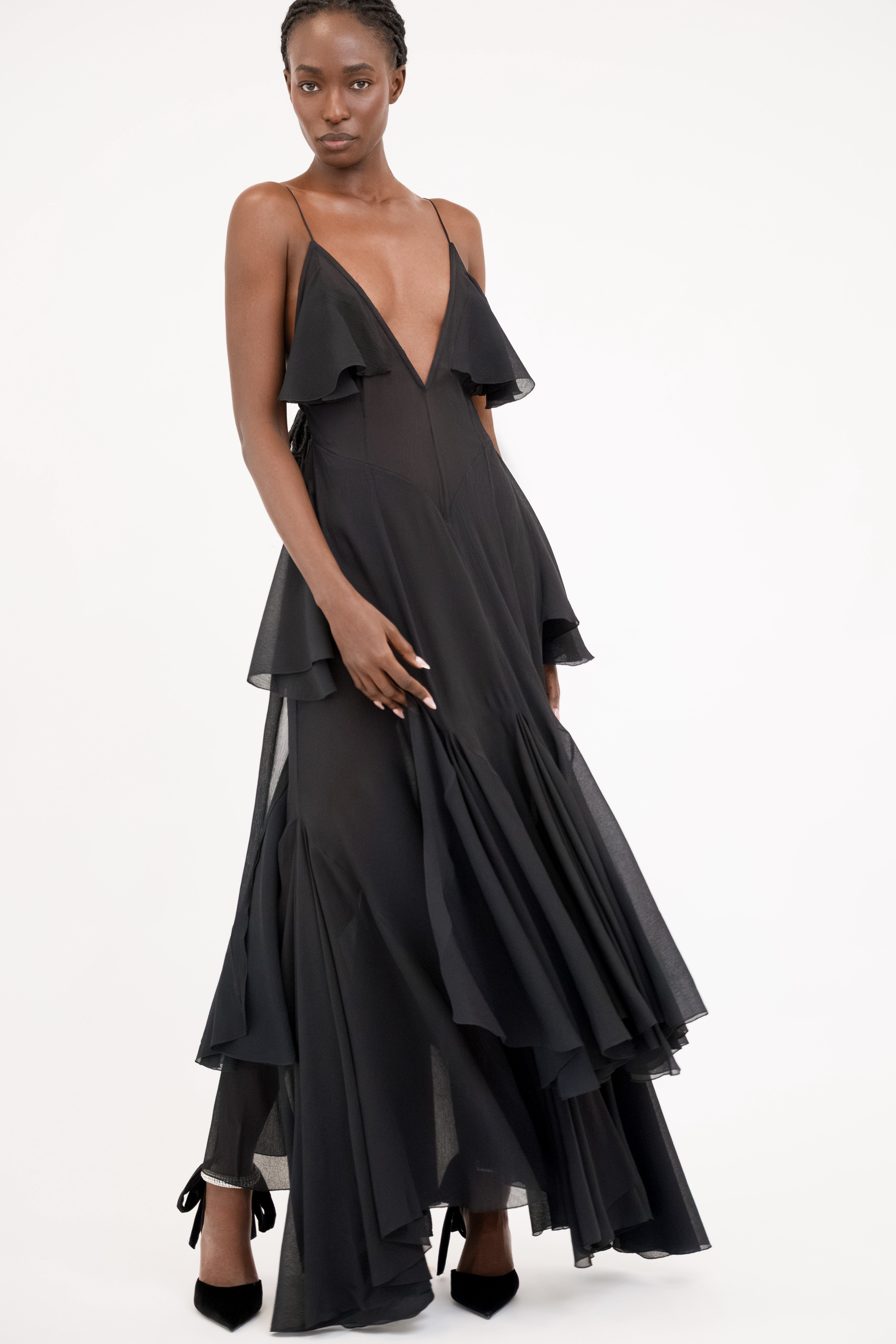Flared Maxi silk dress “Wildfires” - Black