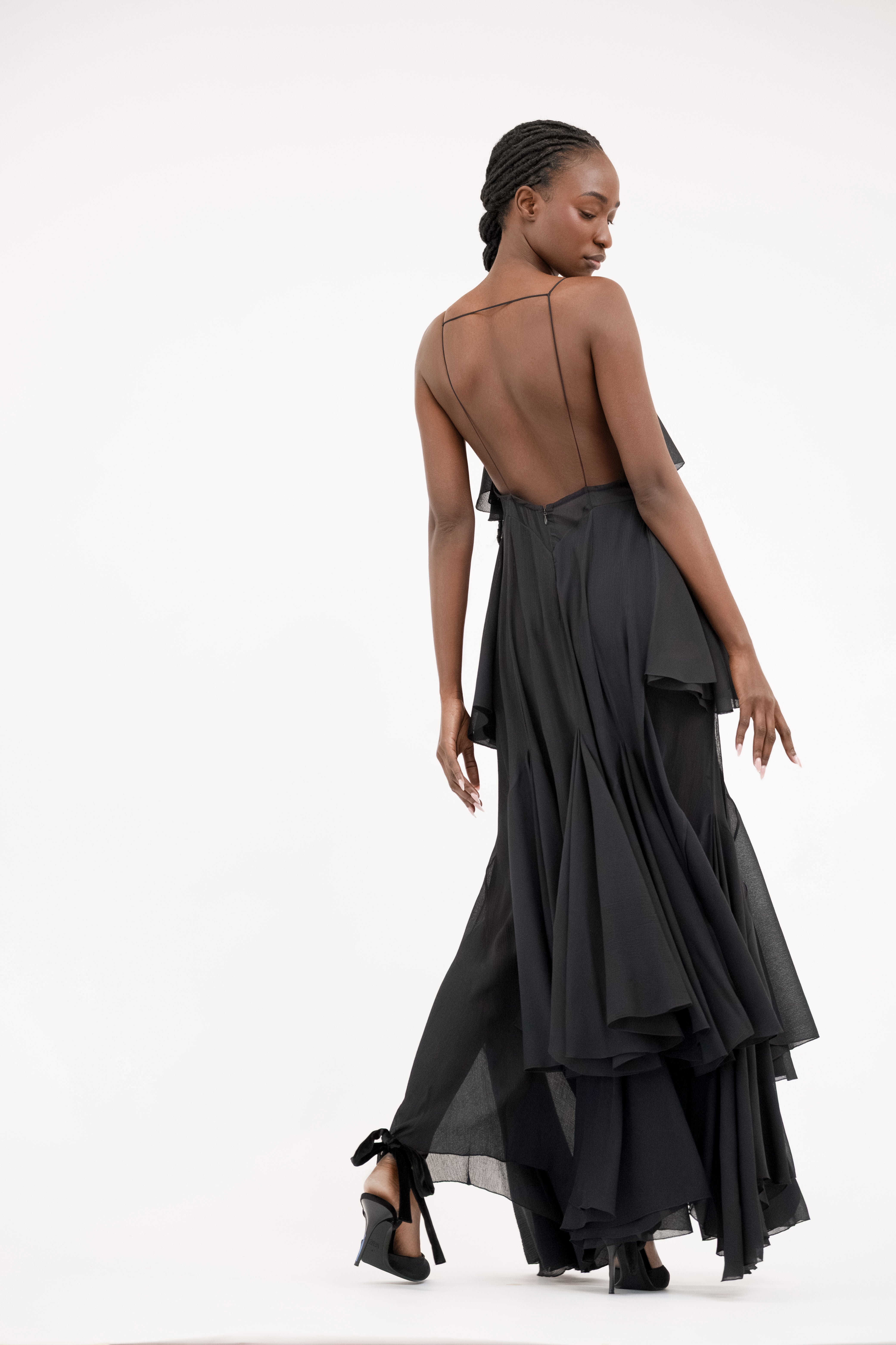 Flared Maxi silk dress “Wildfires” - Black