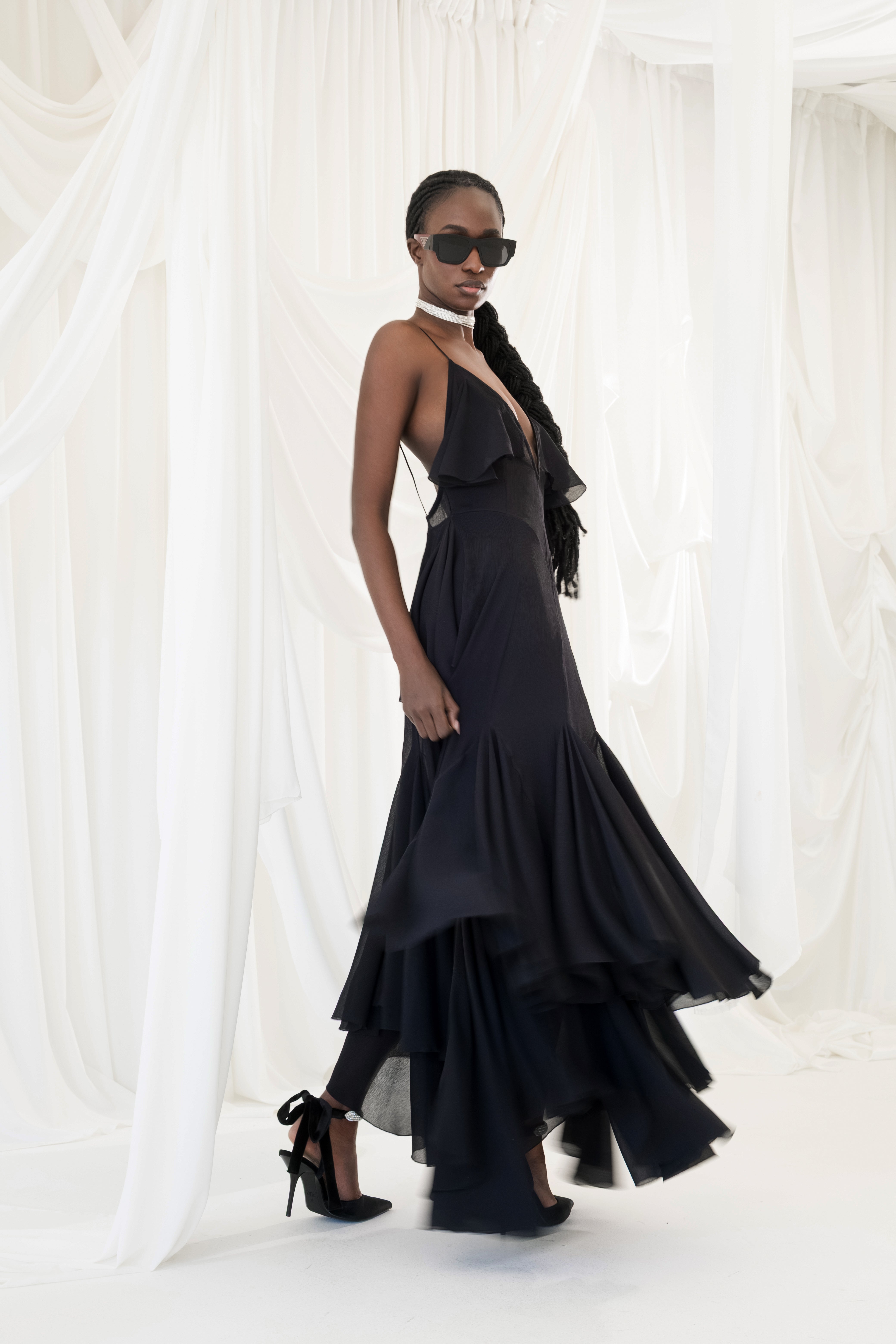 Flared Maxi silk dress “Wildfires” - Black