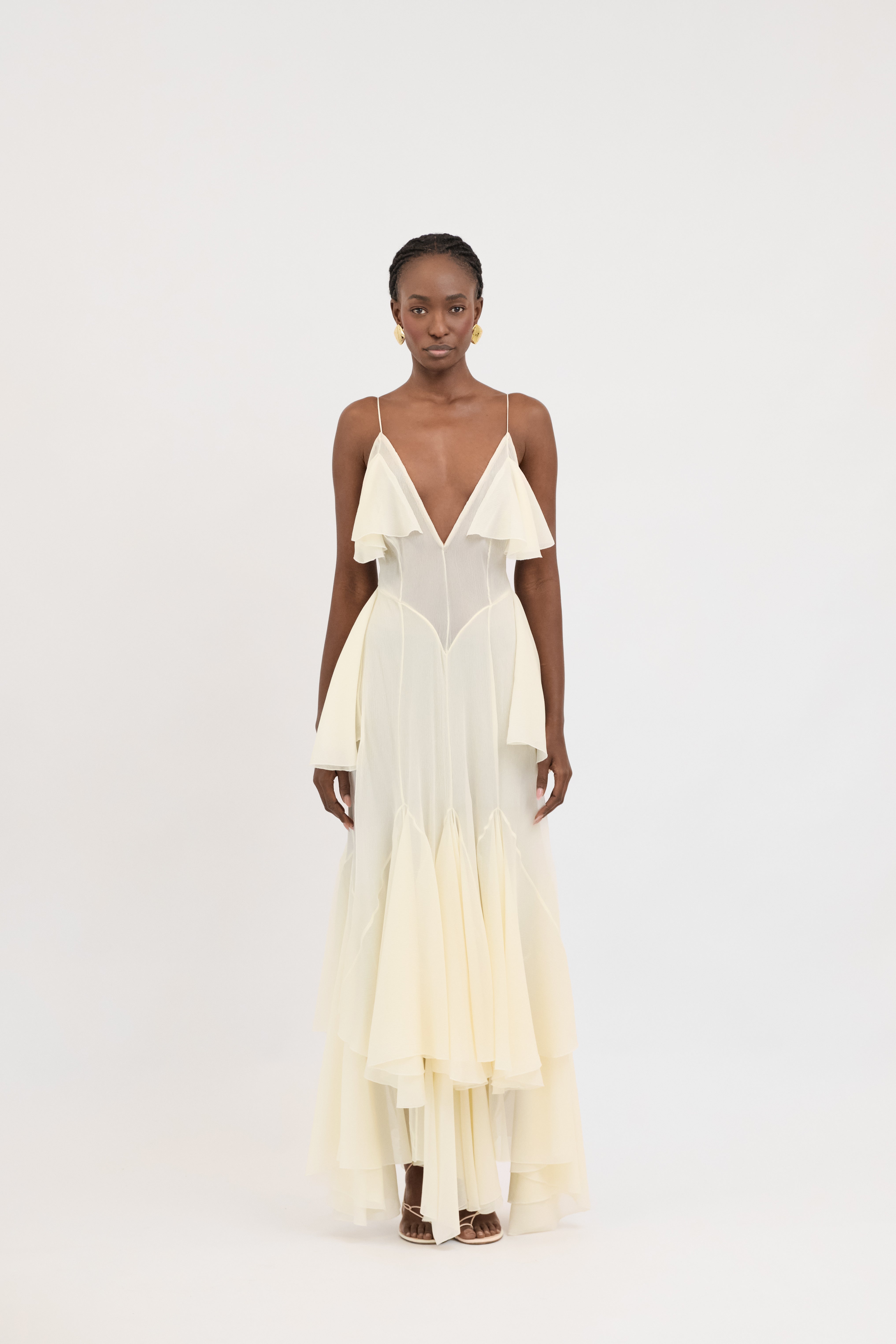 Flared Maxi silk dress “Wildfires” - Beige