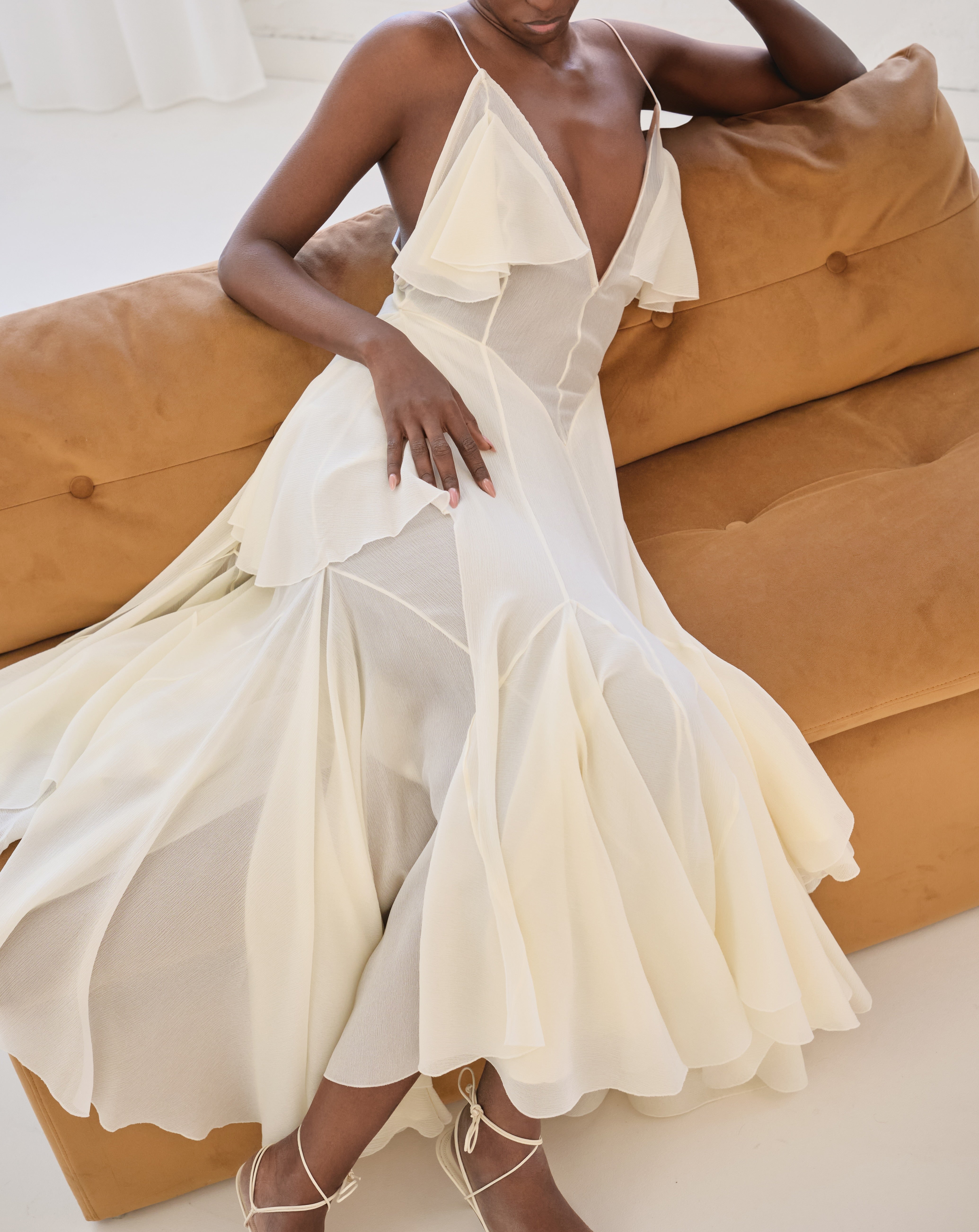 Flared Maxi silk dress “Wildfires” - Beige