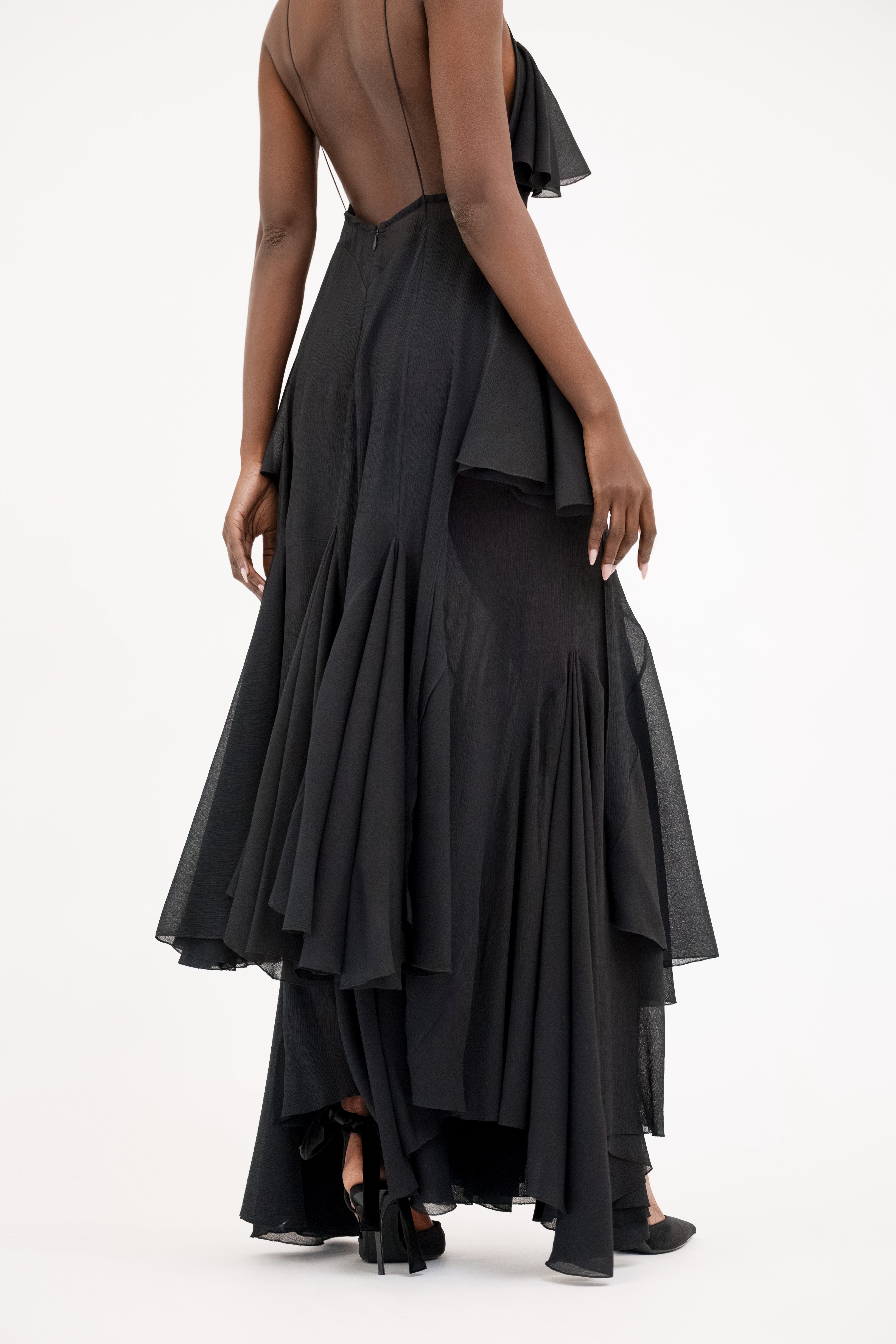 Flared Maxi silk dress “Wildfires” - Black