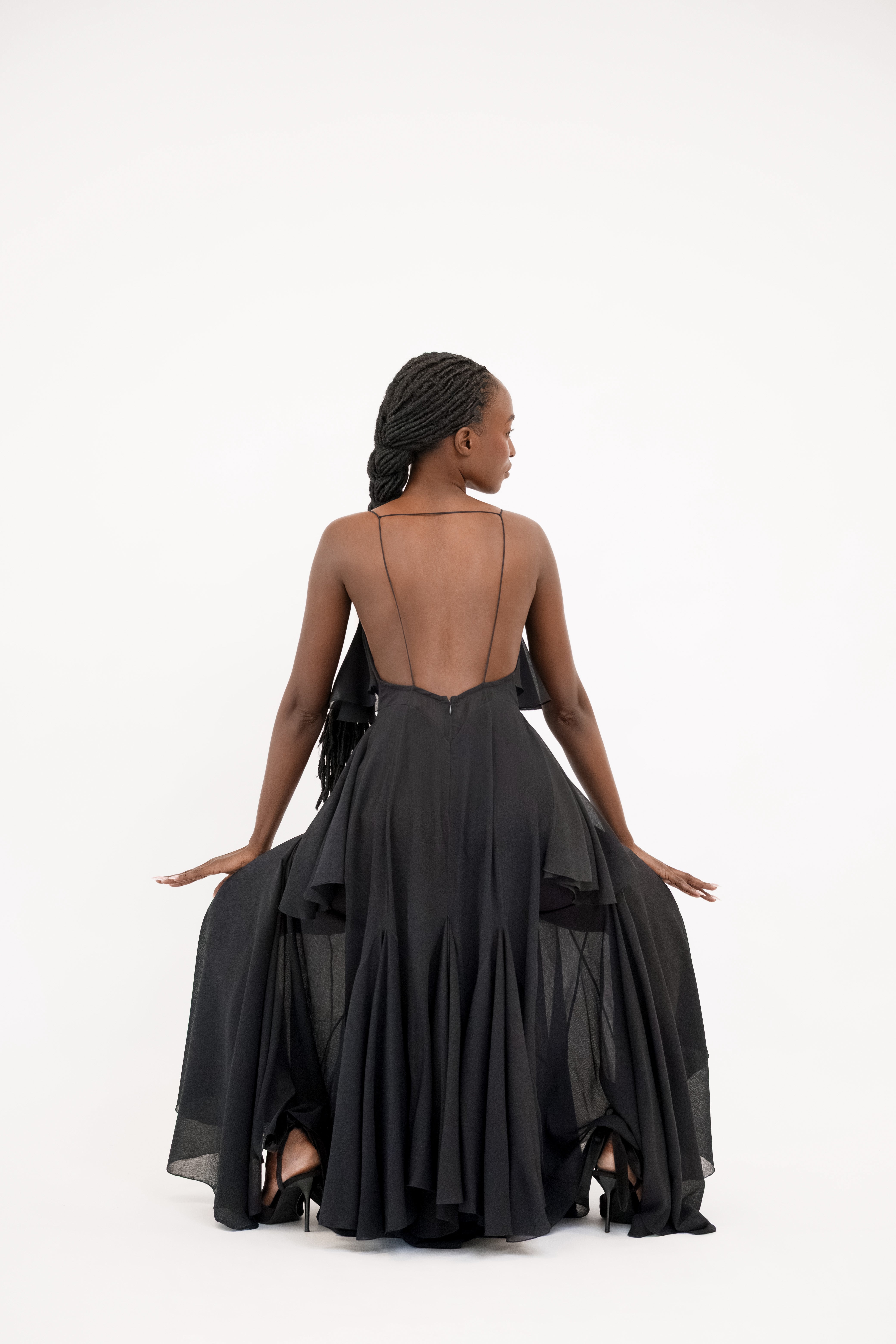 Flared Maxi silk dress “Wildfires” - Black