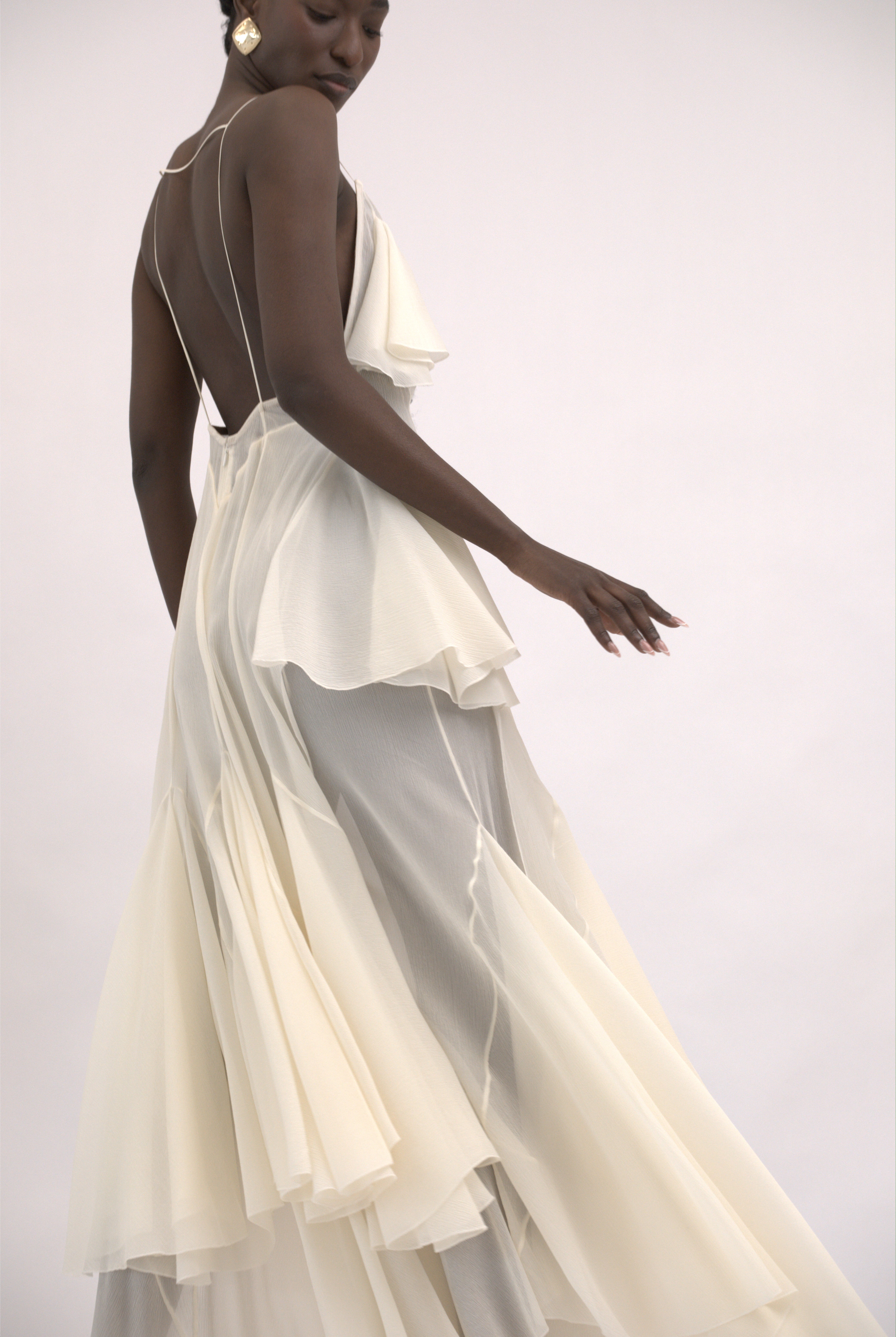 Flared Maxi silk dress “Wildfires” - Beige