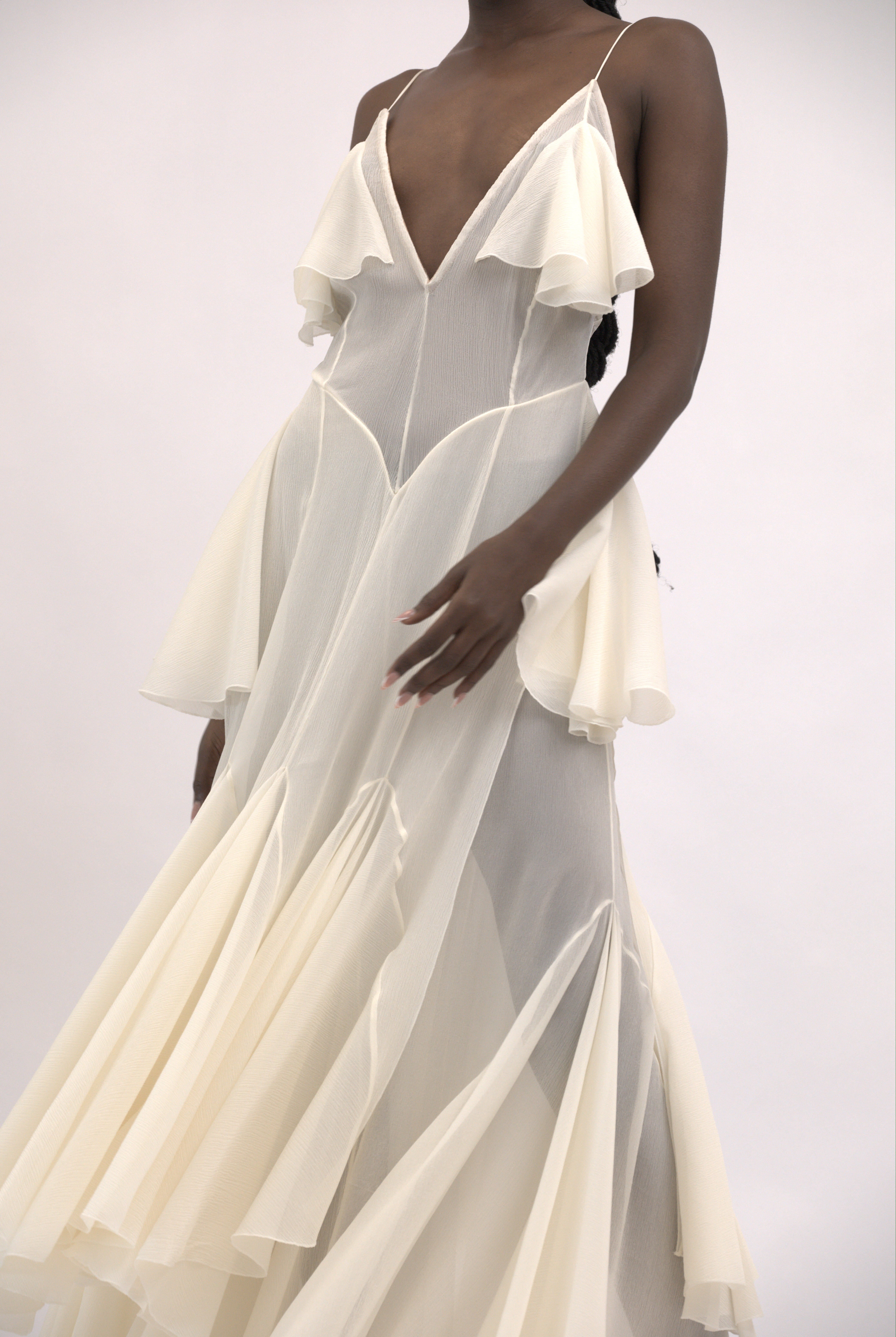 Flared Maxi silk dress “Wildfires” - Beige