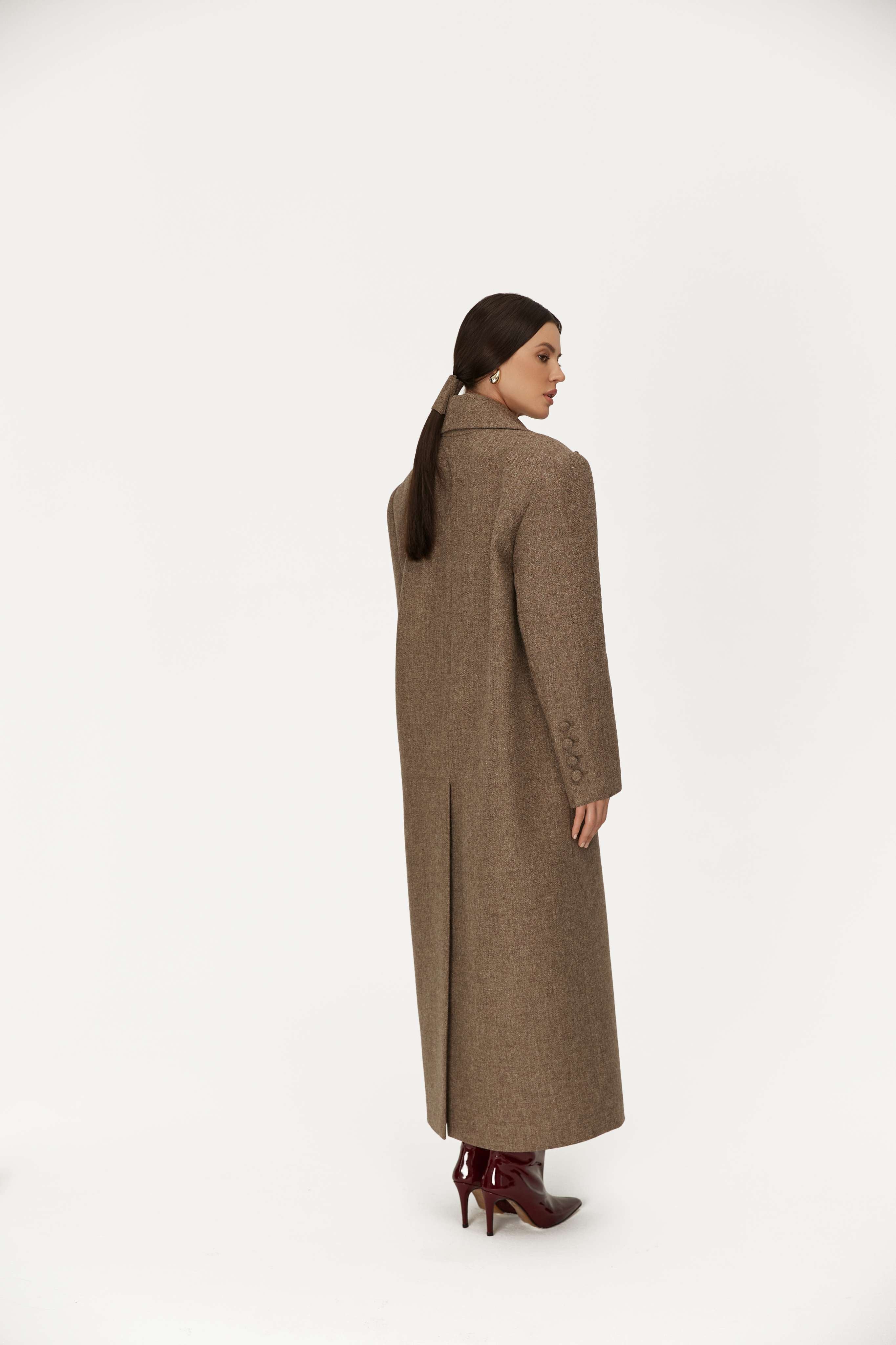 Double-breasted Maxi Wool Coat in Brown