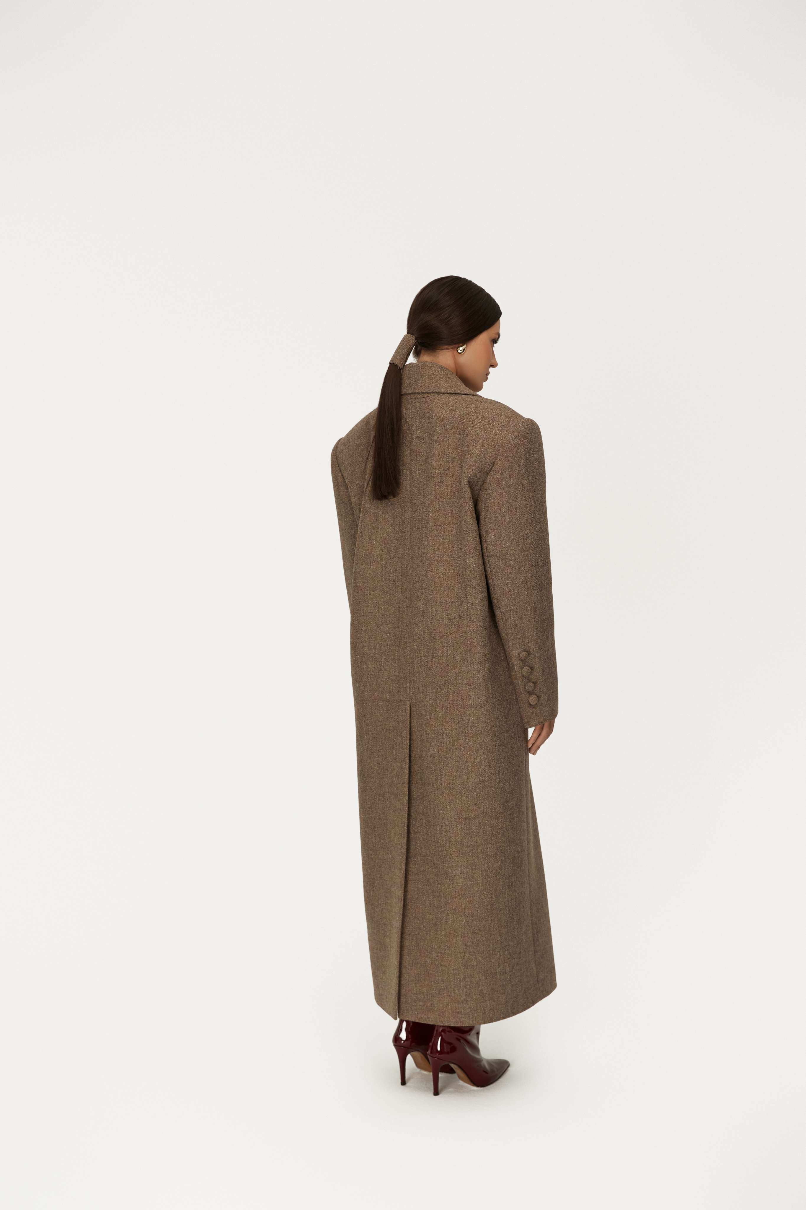 Double-breasted Maxi Wool Coat in Brown