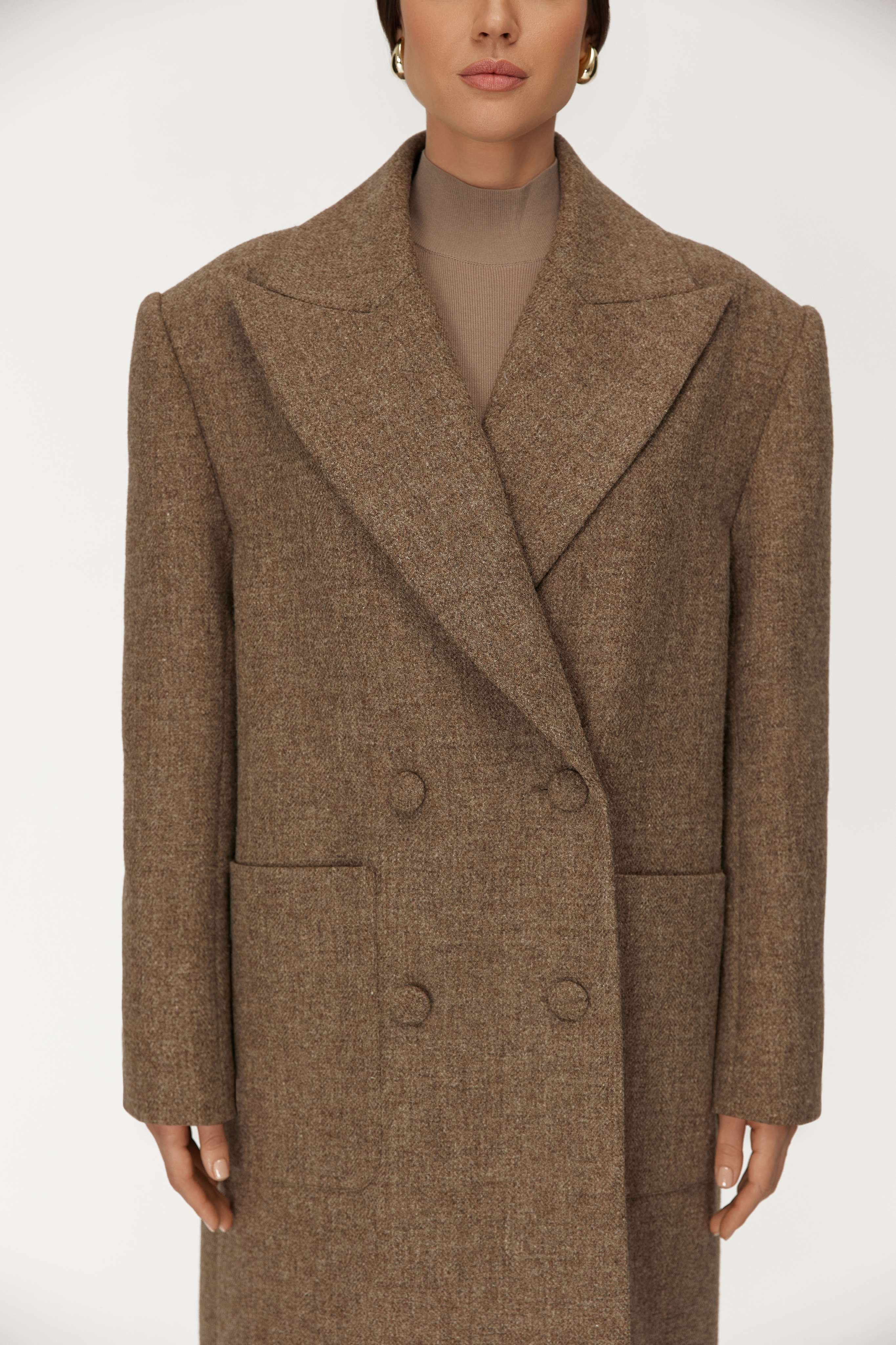 Double-breasted Maxi Wool Coat in Brown