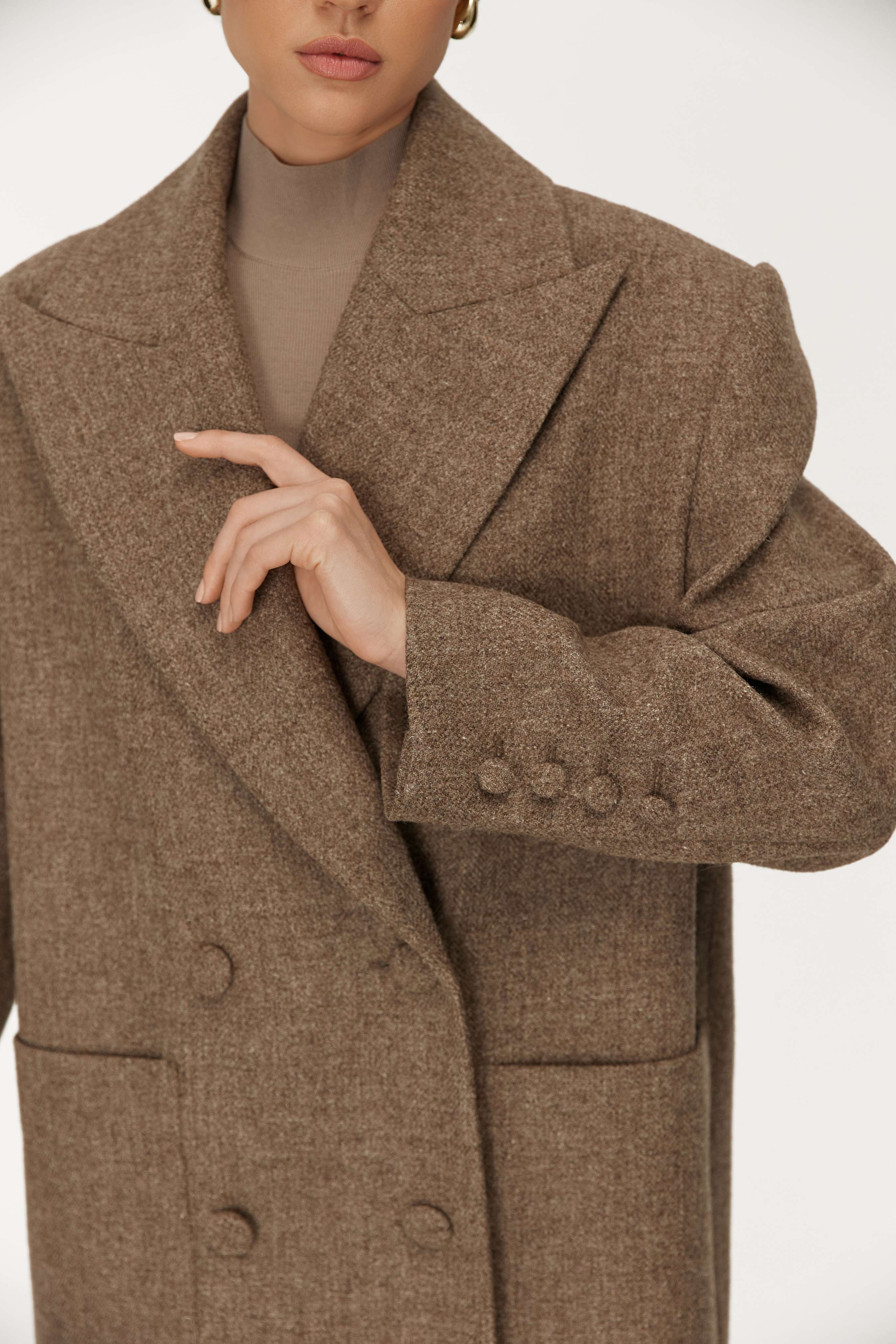 Double-breasted Maxi Wool Coat in Brown