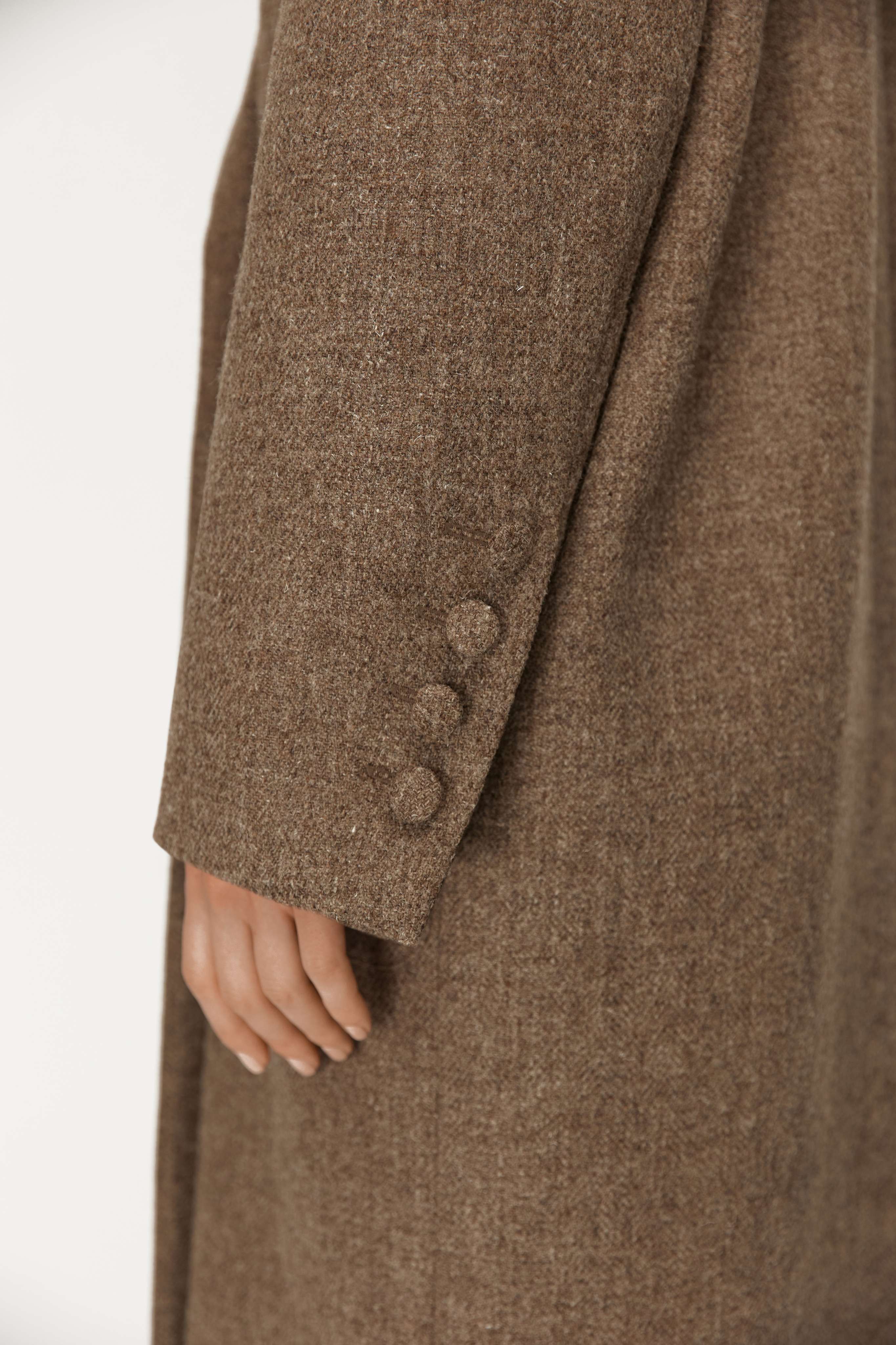 Double-breasted Maxi Wool Coat in Brown