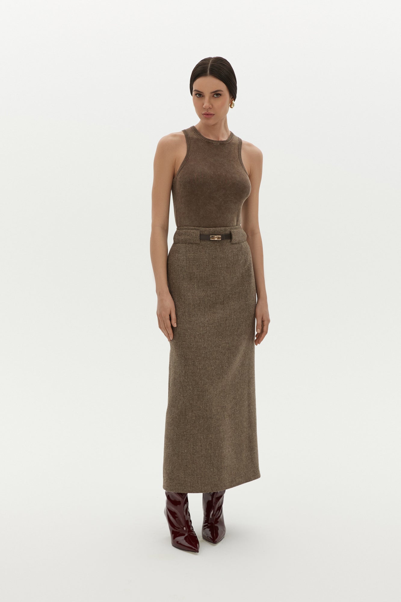 Maxi Wool Skirt in Brown