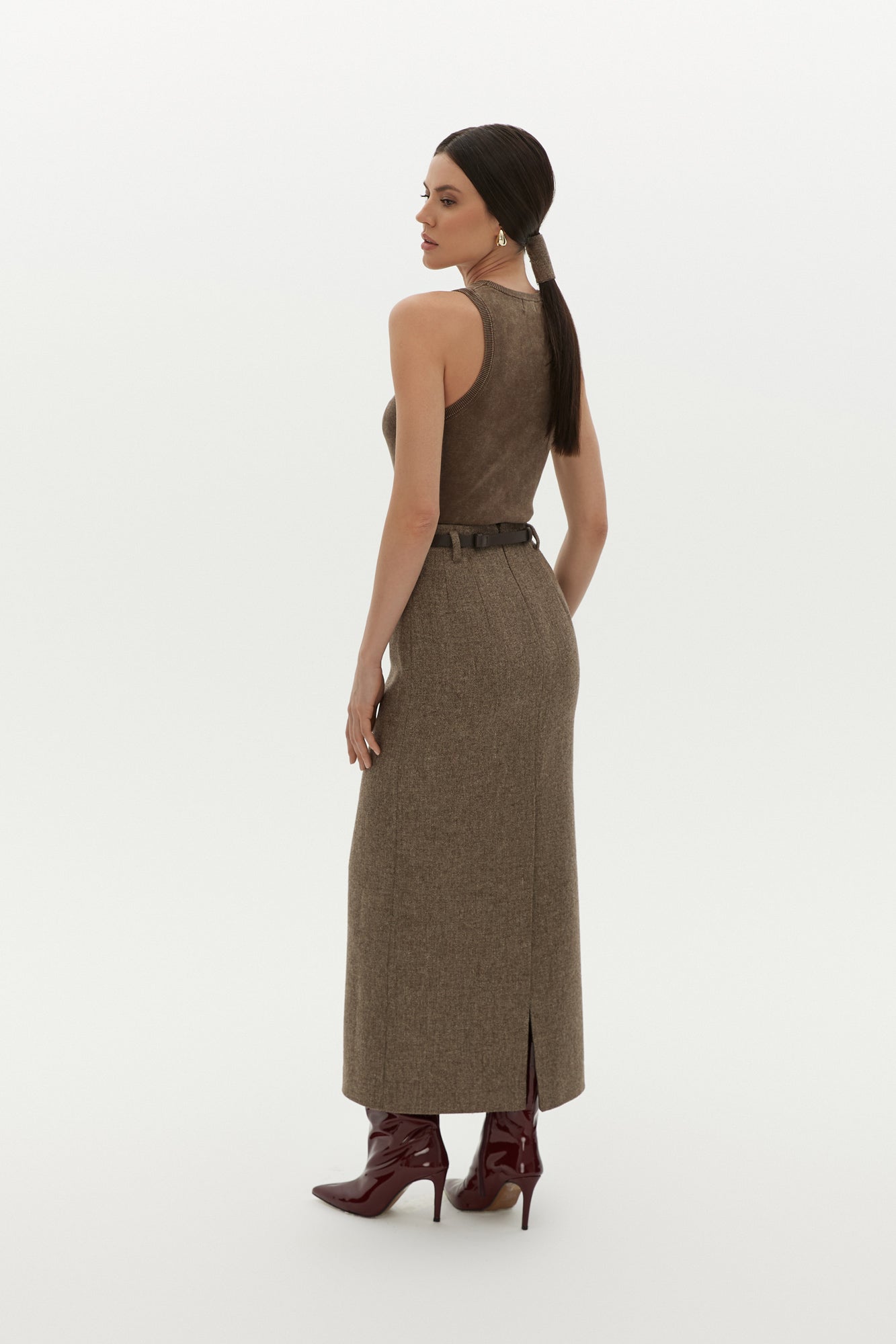 Maxi Wool Skirt in Brown