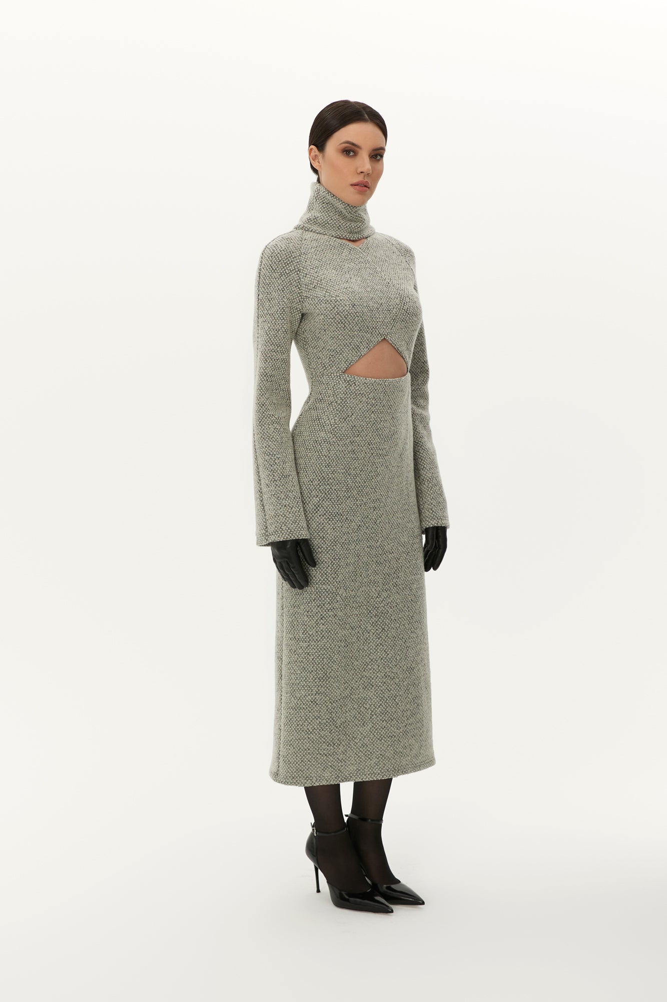 Turtleneck Wool Dress in Grey