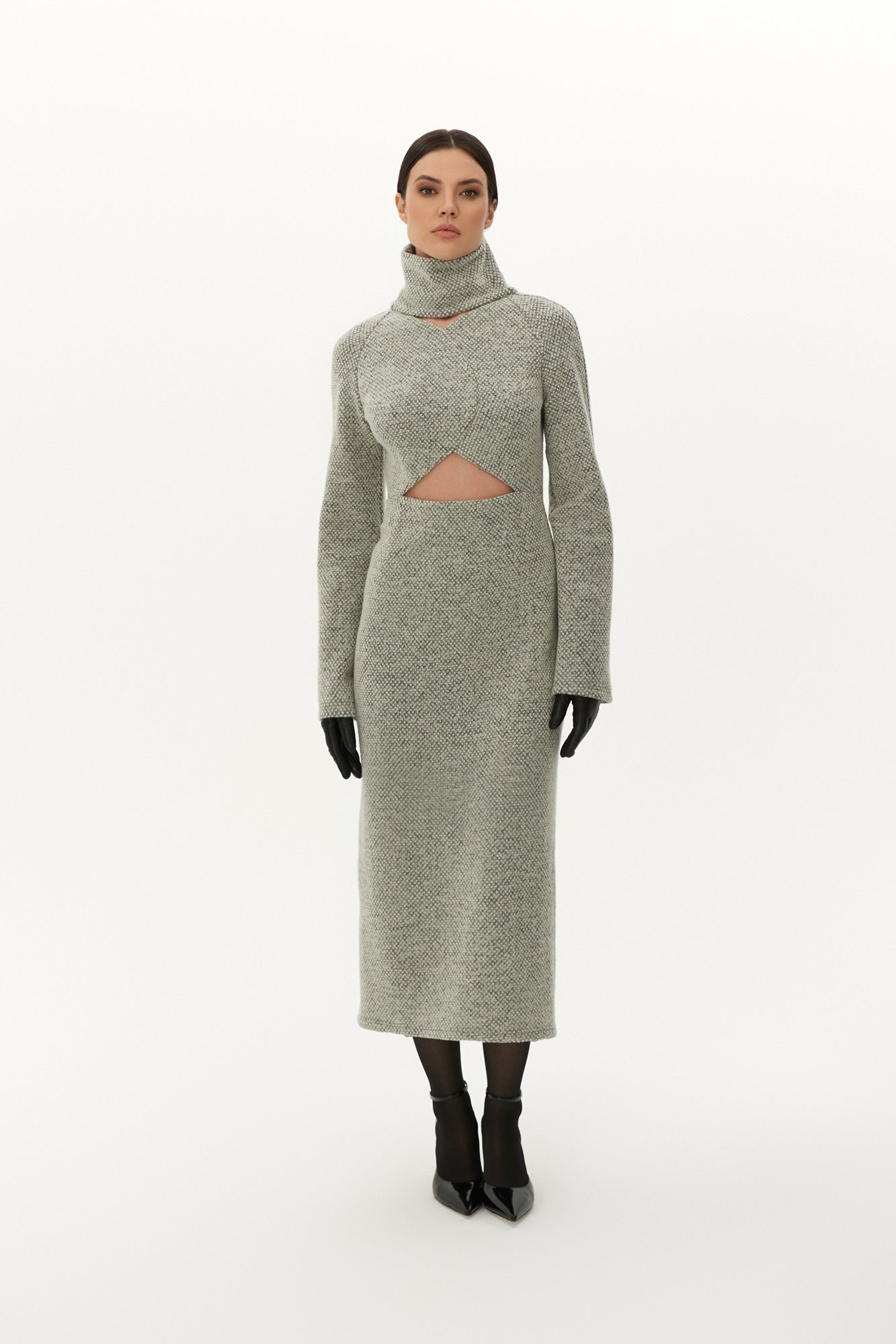 Turtleneck Wool Dress in Grey