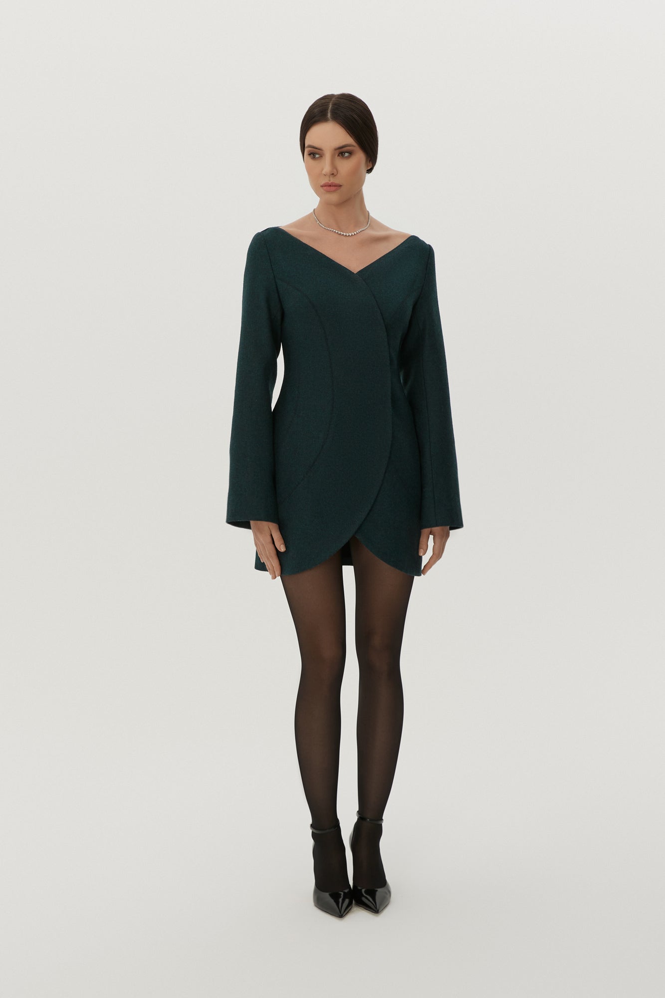 Wool Blazer Minidress in Dark Green