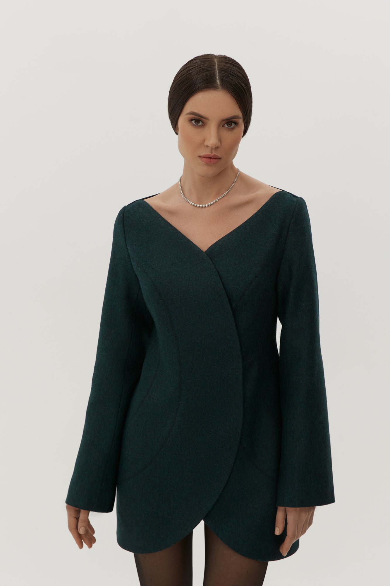 Wool Blazer Minidress in Dark Green